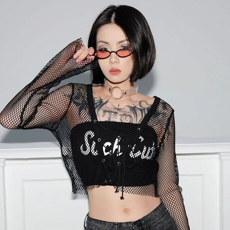 Autumn Women Mesh Blouse Black Sexy Women Tops Blouse Lace UP V-neck Punk Lady Blouse Clothes Vintage Hollow Out Woman Clothing
Autumn Women Mesh Blouse Black Sexy Women Tops Blouse Lace UP V-neck Punk Lady Blouse Clothes Vintage Hollow Out Woman Clothing