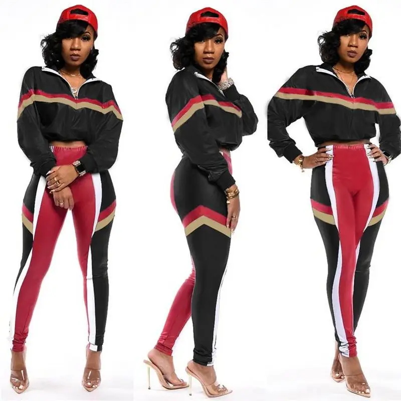 Two Piece Set Top and Pants Moda Feminina Contrast Color Zipper Short Top Sports Outfits 2020 2 Piece Set Women Clothing 
Two Piece Set Top and Pants Moda Feminina Contrast Color Zipper Short Top Sports Outfits 2020 2 Piece Set Women Clothing