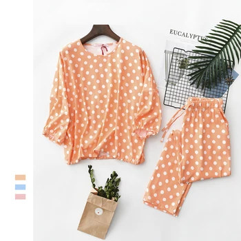 Spring 2020 New Korean Cotton Pajamas Cute Polka Dot Bat Sleeves Loose Casual Home Service Suit Female Summer Women Pijama
Spring 2020 New Korean Cotton Pajamas Cute Polka Dot Bat Sleeves Loose Casual Home Service Suit Female Summer Women Pijama
