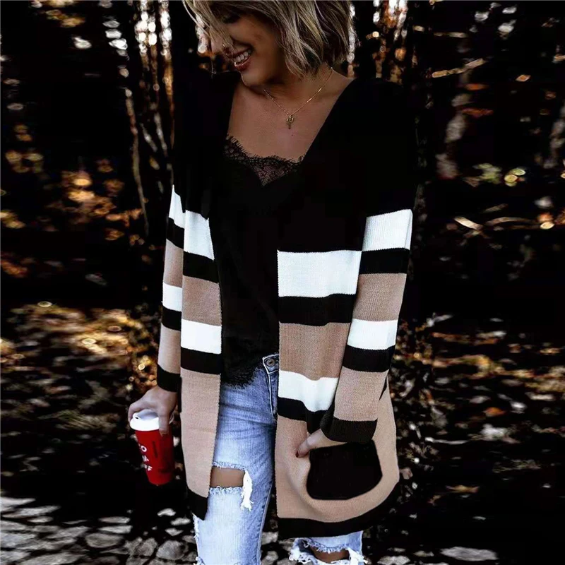 Ladies Spring Autumn Knitwear Girls Leisure Style Mixed Color Stripe Long Sleeve Knitted Coat Casual Slim Cardigan Sweater
Ladies Spring Autumn Knitwear Girls Leisure Style Mixed Color Stripe Long Sleeve Knitted Coat Casual Slim Cardigan Sweater