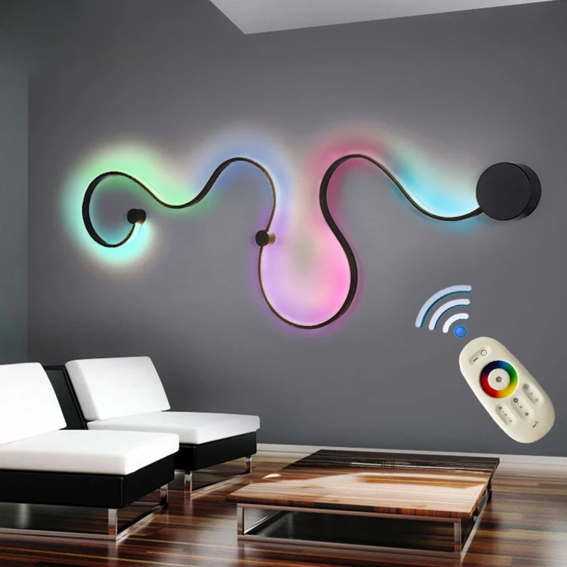 Modern Simple White Black Line RGB LED Wall Lamp for Home Background decor Remote APP Control Lights Living Room Light | Лампы и