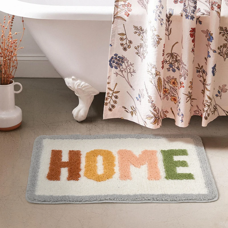 

Tufting Bathroom Mat Soft Fluffy Letters Entrance Carpet Area Bedroom Floor Pad Rug Doormat Tidy Aesthetic Home Room Decor