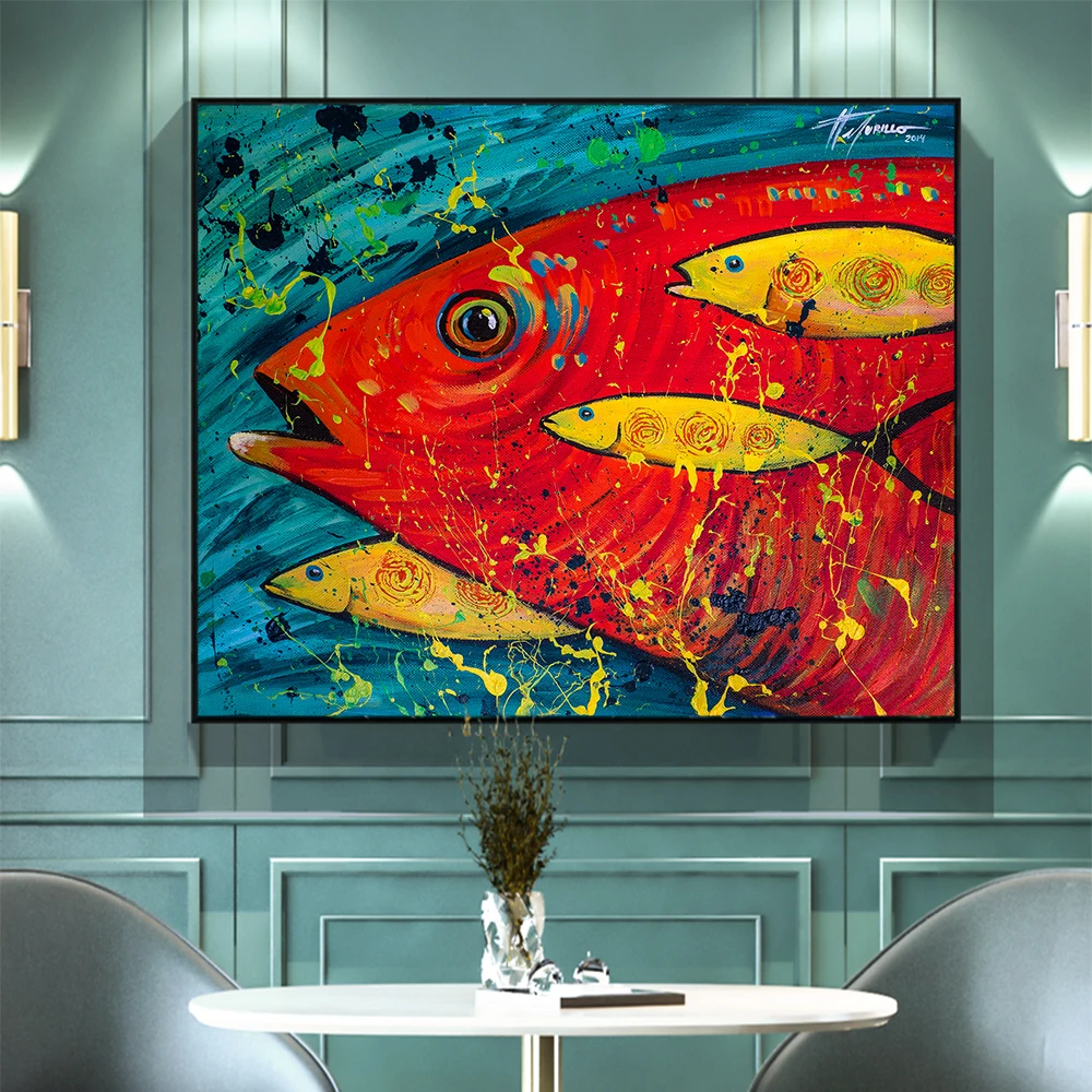 Wall Prints Colorful Fish Animal Print Pictures for Living Room Canvas Painting Art Posters and No Frame | Дом и сад