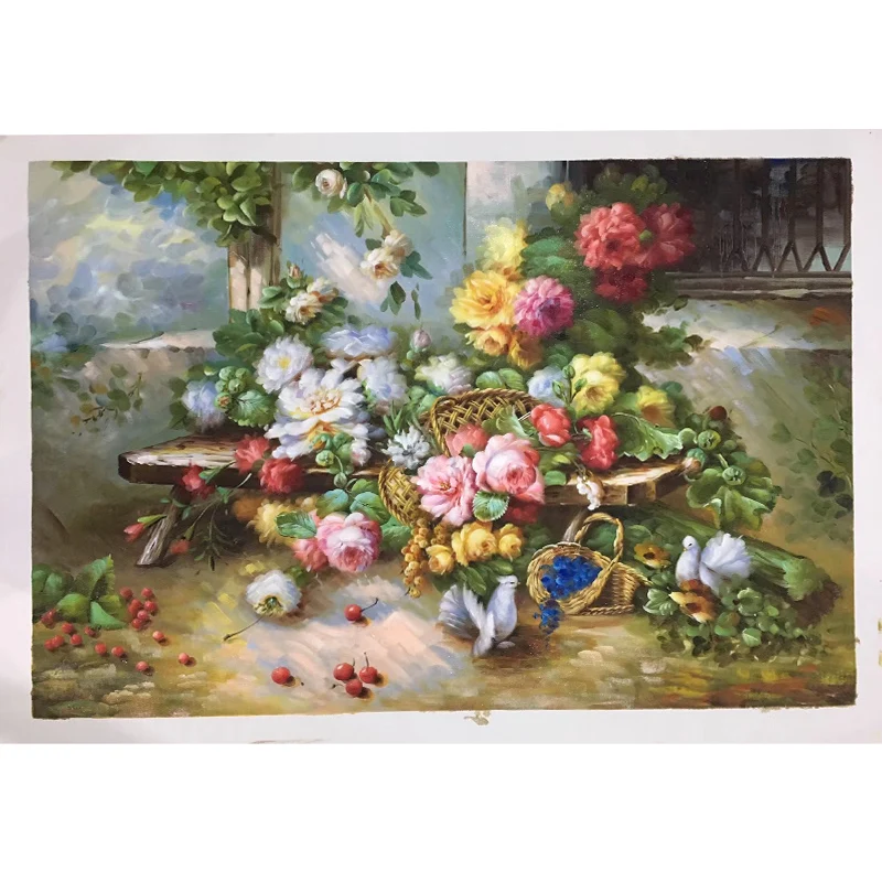 Фото KOWELL 100% Handpainted Classical Dove Flower Oil Painting On Canvas Art Gift Home Decor Living Room Wall Frameless Picture | Дом и сад