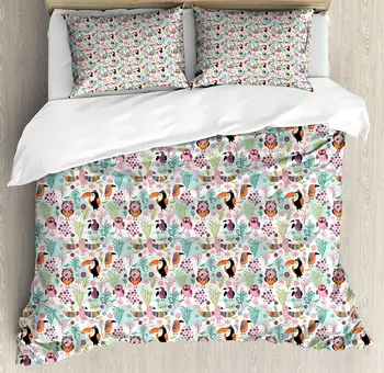 Tropical Duvet Cover Set Exotic Birds Pattern Cartoon Style Toucan Owls and Parrots Hawaii Flora and Fauna Decorative 3 Piece
Tropical Duvet Cover Set Exotic Birds Pattern Cartoon Style Toucan Owls and Parrots Hawaii Flora and Fauna Decorative 3 Piece