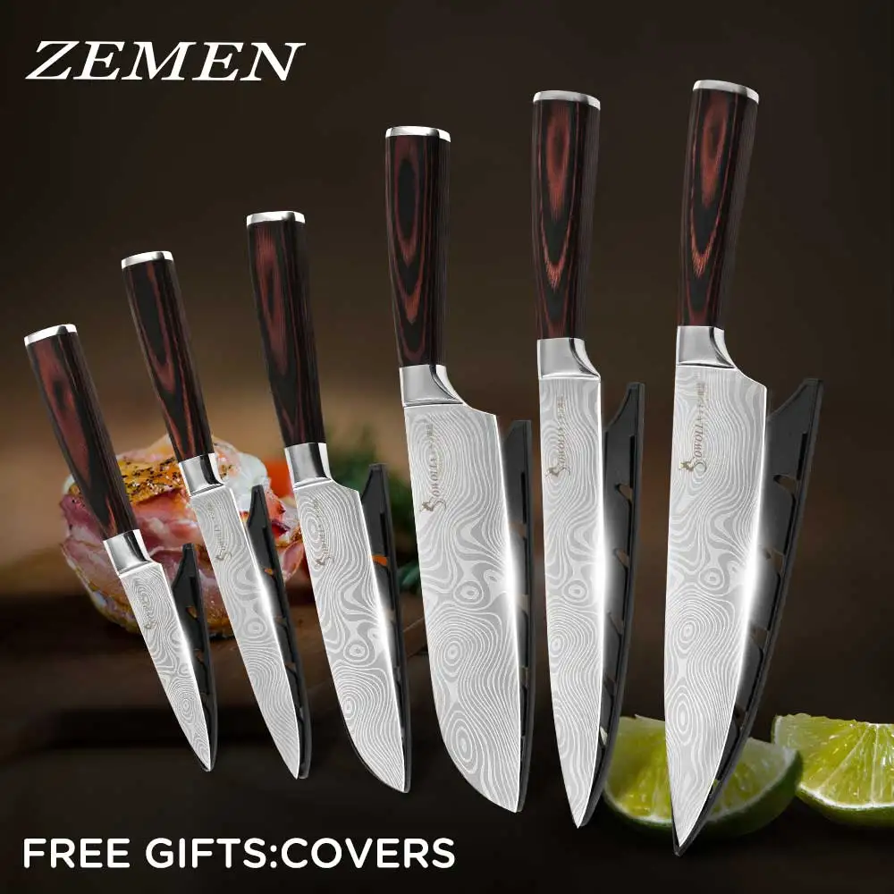 ZEMEN 6 Pieces Stainless Steel Knife Set Color Wood Handle Kitchen Knife Damascus Pattern 3.5" 5" 5" 7" 8" 8" Cooking Tools
ZEMEN 6 Pieces Stainless Steel Knife Set Color Wood Handle Kitchen Knife Damascus Pattern 3.5" 5" 5" 7" 8" 8" Cooking Tools