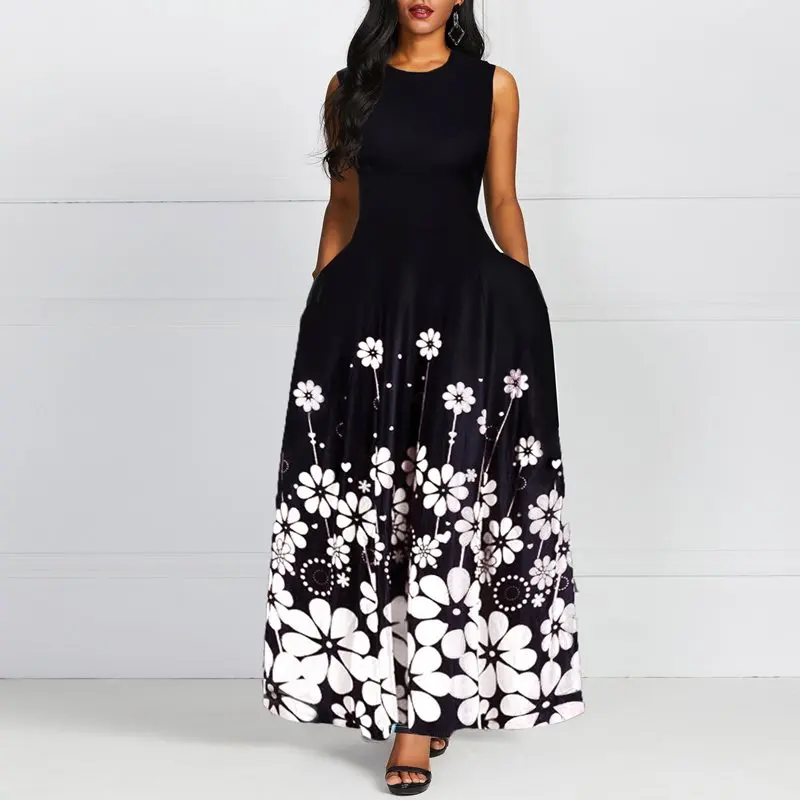 Sleeveless Floral Print Vintage A Line Women Maxi Dress Female Round Neck Retro Standard-Waist Dress 2019 Autumn Winter Trendy
Sleeveless Floral Print Vintage A Line Women Maxi Dress Female Round Neck Retro Standard-Waist Dress 2019 Autumn Winter Trendy