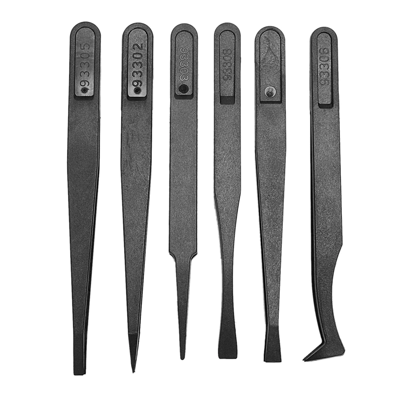 6PCS Precision Tweezer Set Plastic Anti Static Tool Kit Size 1/2/3/5/6/8 each one(Black)
6PCS Precision Tweezer Set Plastic Anti Static Tool Kit Size 1/2/3/5/6/8 each one(Black)
