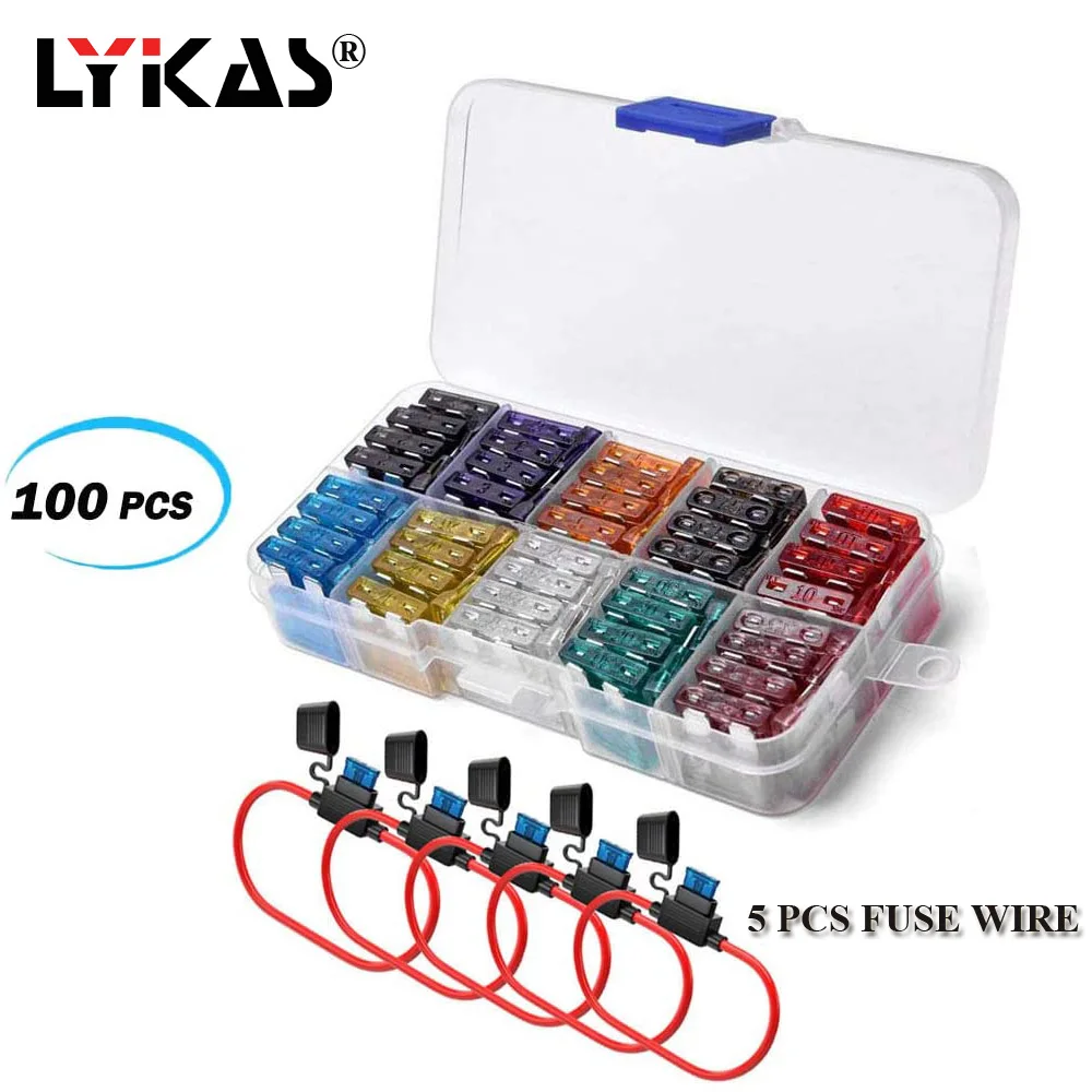 LYKAS 100PCS Car Fuse 2A 3A 5A 7.5A 10A 15A 20A 25A 30A 35A Auto Blade Fuse Set with 5PCS Fuse Wire for Cars
LYKAS 100PCS Car Fuse 2A 3A 5A 7.5A 10A 15A 20A 25A 30A 35A Auto Blade Fuse Set with 5PCS Fuse Wire for Cars