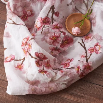 

High quality ramie fabric Embroidery Heavy Industry Flower and Bird Fine Embroidery tissu High-end clothing tissus