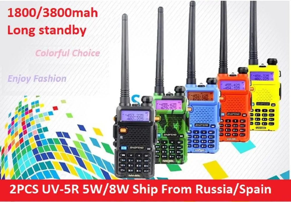 

Baofeng-Walkie Talkie UV 5R 5w/8W CB radio 1800/3800mAh VHF 10km VHF two-way radio communicador for Ham Raido baofeng uv5r, 2PC