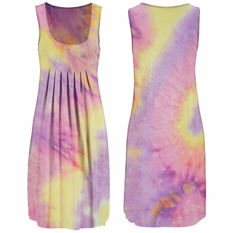 Sexy Sleeveless Woman Dress Print O-Neck Summer Dresses For Women 2020 Female Loose Casual Tie Dye Dresses Plus Size Vestidos