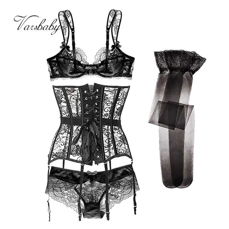 Varsbaby Ultra-thin Transparent Large Size Underwear Sexy Floral Bra + Panties + Sexy Shapewear + Stockings 4Pieces/Lot
Varsbaby Ultra-thin Transparent Large Size Underwear Sexy Floral Bra + Panties + Sexy Shapewear + Stockings 4Pieces/Lot