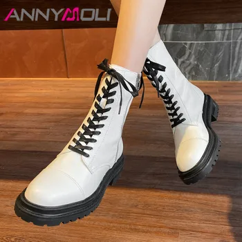 ANNYMOLI Ankle Boots Women Shoes Real Leather Platform Mid Heel Short Boots Chunky Heeks Zip Lace Up Motorcycle Boots Black 40
ANNYMOLI Ankle Boots Women Shoes Real Leather Platform Mid Heel Short Boots Chunky Heeks Zip Lace Up Motorcycle Boots Black 40