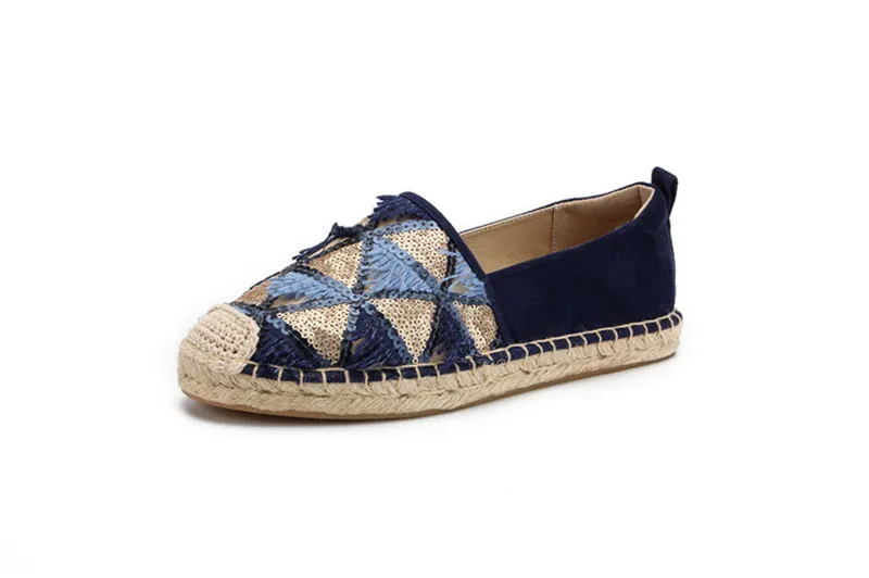 2020 New Spring Summer Women Flat Espadrilles Woven Straw Ladies Flat Microfiber Leather Sequin Fisherman Shoes Woman Size 36-41 (17)