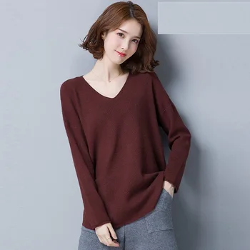 Wine red sweater women's head short paragraph autumn and winter 2019 take v-neck sweater fashion casual loose bottoming shirt 
Wine red sweater women's head short paragraph autumn and winter 2019 take v-neck sweater fashion casual loose bottoming shirt