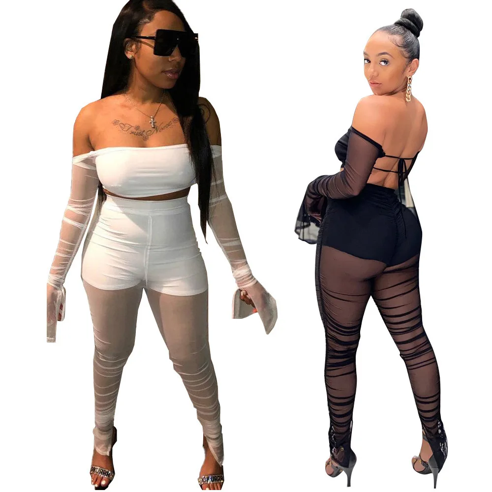 Sexy Ruched Mesh Patchwork Solid Color Long Sleeves Strapless Tie Backless Tops & Trousers New Arrivals Women Suit 2 Piece Set
Sexy Ruched Mesh Patchwork Solid Color Long Sleeves Strapless Tie Backless Tops & Trousers New Arrivals Women Suit 2 Piece Set