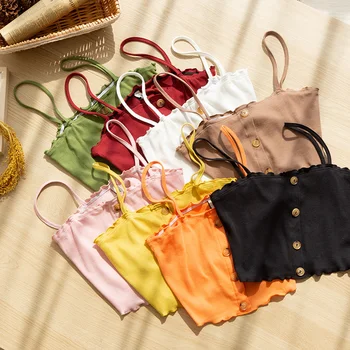 Ribbed Women Ruched Cotton Crop Top Spaghehtti Sexy Button Korean Black Tank Top camiseta plus size M30365 
Ribbed Women Ruched Cotton Crop Top Spaghehtti Sexy Button Korean Black Tank Top camiseta plus size M30365