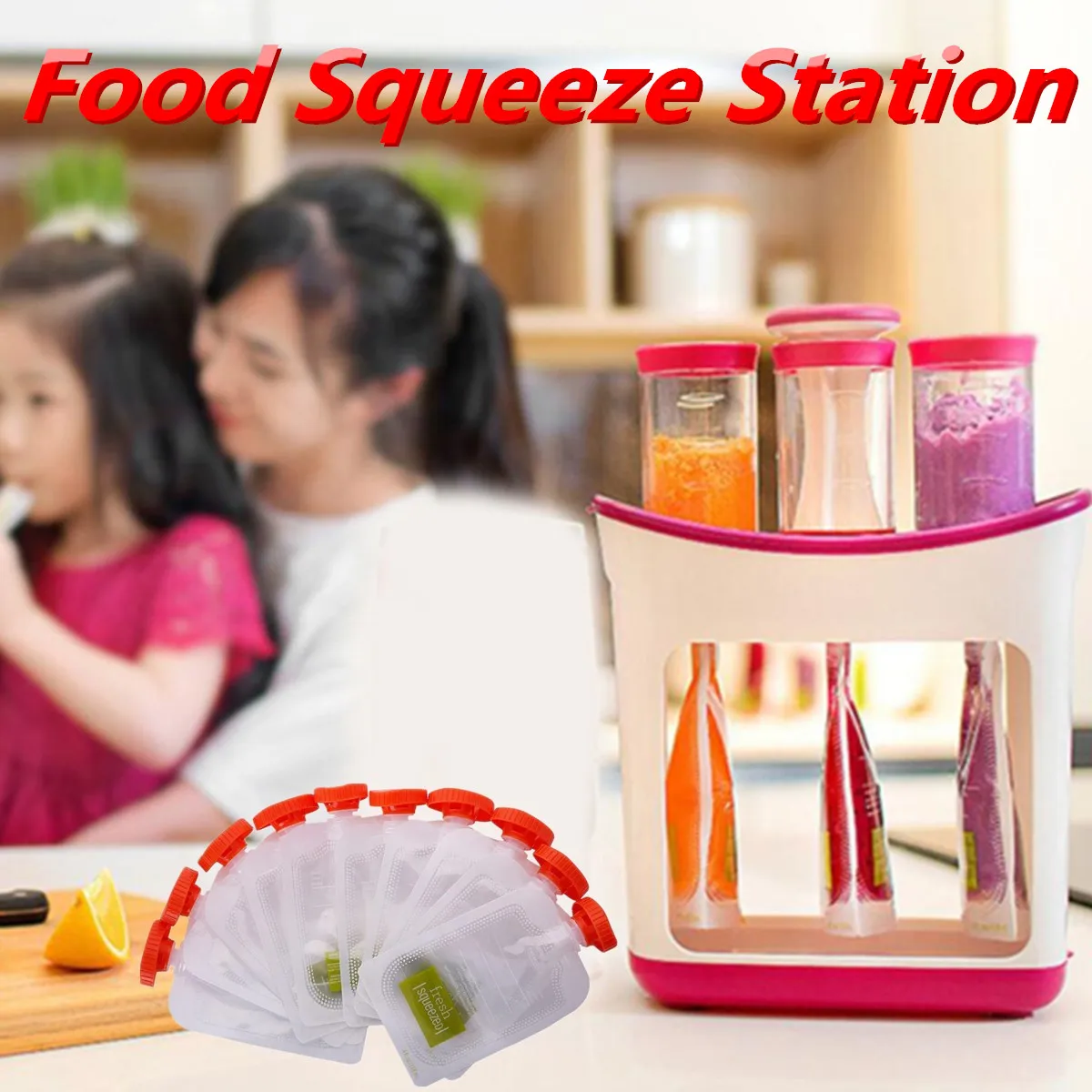 Squeeze Juice Station Baby Food Organination Storage Containers Baby Food Maker Set Fruit Puree Packing Machine with 10 Pouch
Squeeze Juice Station Baby Food Organination Storage Containers Baby Food Maker Set Fruit Puree Packing Machine with 10 Pouch