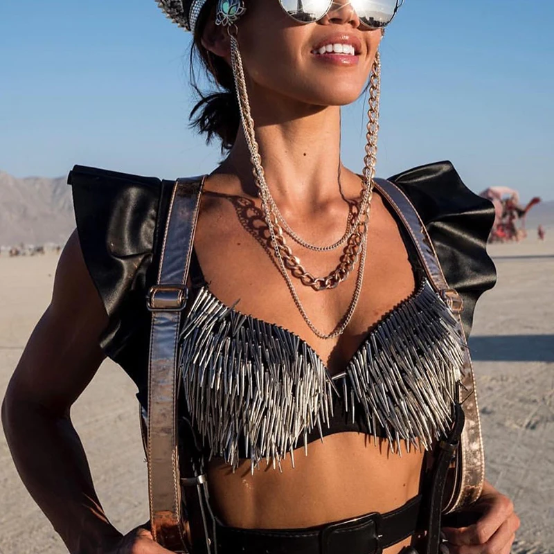 Women Backless Push Up Bra With Rivet Music Festival Clubwear Fashion Outfit JKP4731