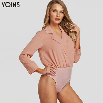 

YOINS Women Elegant Bodysuit Lapel Collar Long Sleeve 2020 Spring Summer Casual Playsuit Comfortable Fabric Office Chic Ladies