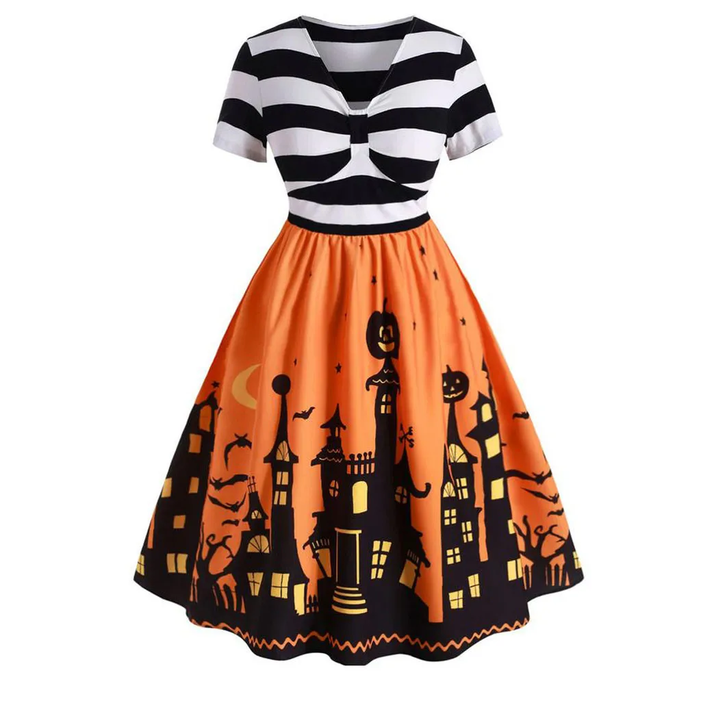Women Dress Vintage Short Sleeve V Neck Halloween Housewife Print Knotted Knee-Length V Neck Dress
Women Dress Vintage Short Sleeve V Neck Halloween Housewife Print Knotted Knee-Length V Neck Dress
