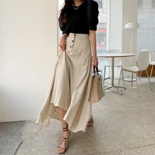 Summer Women High Waist Big Swing Split Skirts Vintage Cotton Line Long Skirts Elegant Female Irregular Skirt Faldas Largas 2021 
Summer Women High Waist Big Swing Split Skirts Vintage Cotton Line Long Skirts Elegant Female Irregular Skirt Faldas Largas 2021