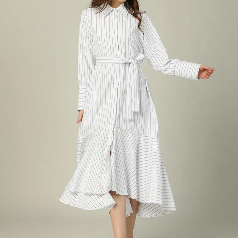 2019 Fall New Women's Long Sleeve Striped Slim Long Dress Tie-up Elegant OL Style Dress Ruffles Lap Dress Plus Size Vestidos
2019 Fall New Women's Long Sleeve Striped Slim Long Dress Tie-up Elegant OL Style Dress Ruffles Lap Dress Plus Size Vestidos