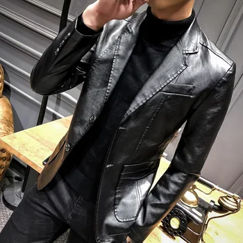 Autumn new men leather jacket men suit coat lapels cultivate one's morality leisure leather suit Slim Lapel leather suit leather 
Autumn new men leather jacket men suit coat lapels cultivate one's morality leisure leather suit Slim Lapel leather suit leather