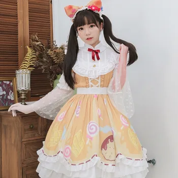 Women Lolita Servant Cosplay Costume for Stage Performance Candies Printed Yellow Dress 6pcs Outfit for Halloween Make Up Party
Women Lolita Servant Cosplay Costume for Stage Performance Candies Printed Yellow Dress 6pcs Outfit for Halloween Make Up Party