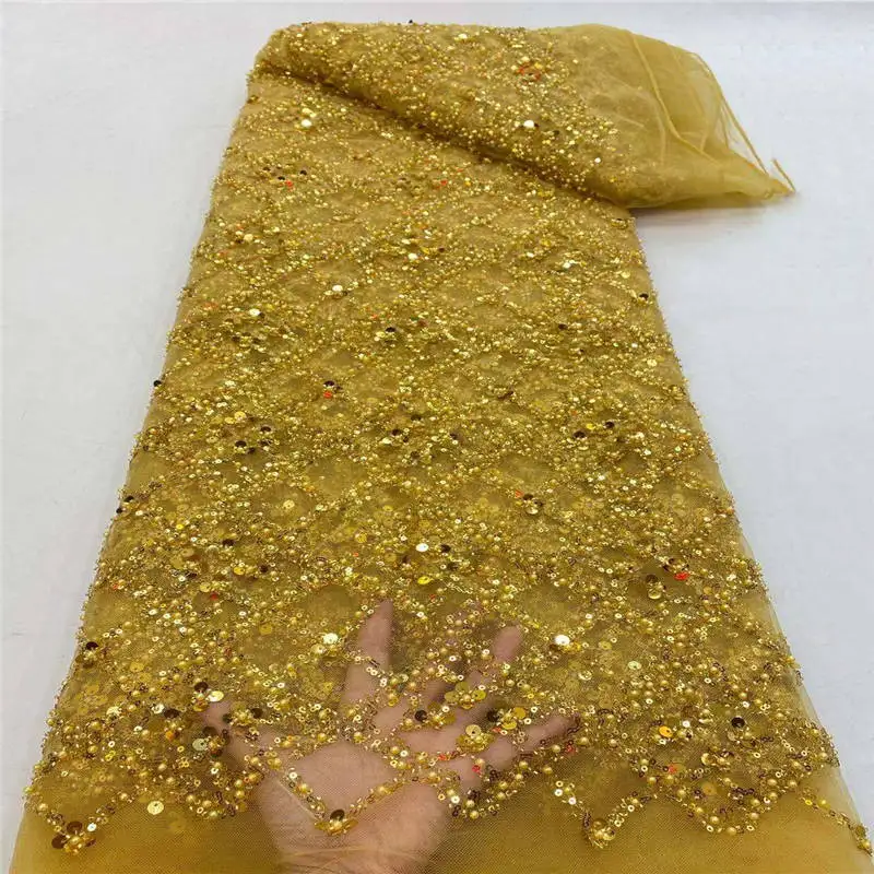 New gold Sequins Lace Fabric Quality Nigerian Lace Tulle Net Fabric For Garment Dress
New gold Sequins Lace Fabric Quality Nigerian Lace Tulle Net Fabric For Garment Dress
