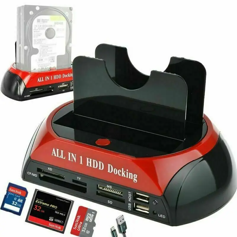 All in One IDE SATA 2.5 Inch 3.5 Inch Dual Hard Drive HDD Docking Station Dock USB HUB Card Reader
All in One IDE SATA 2.5 Inch 3.5 Inch Dual Hard Drive HDD Docking Station Dock USB HUB Card Reader