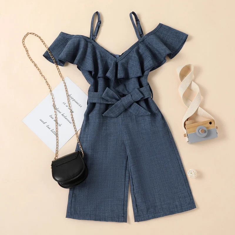 Kid Girl Sling Jumpsuit, Plain Color Ruffles Decor Waist Tie Up Loose Fit Romper, Casual Sweet Style Bodysuit 1-6T
Kid Girl Sling Jumpsuit, Plain Color Ruffles Decor Waist Tie Up Loose Fit Romper, Casual Sweet Style Bodysuit 1-6T