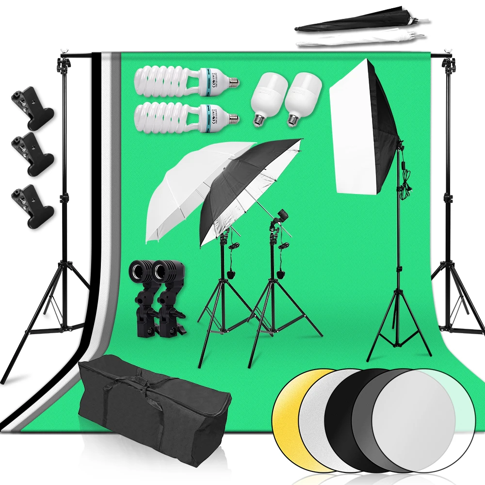 50X70cm Photography Continuous Umbrella Softbox Lighting Kit 2X3m Background Support System 60cm Reflector for Photo Video Shoot
50X70cm Photography Continuous Umbrella Softbox Lighting Kit 2X3m Background Support System 60cm Reflector for Photo Video Shoot