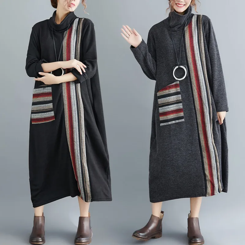2019 Winter Turtleneck knitting Mid-Long Dress Fall Winter Trend Plus Size Patchwork Long Sleeves Pocket Loose Warm Tunic Dress
2019 Winter Turtleneck knitting Mid-Long Dress Fall Winter Trend Plus Size Patchwork Long Sleeves Pocket Loose Warm Tunic Dress