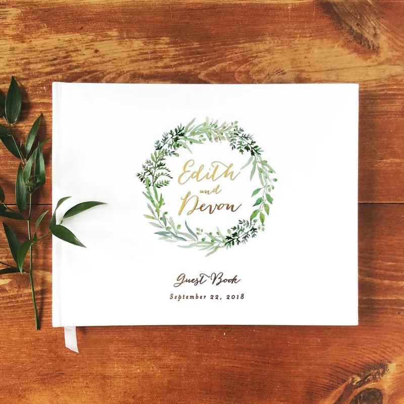 

Hardcover foil gold wedding Guest Book customize Botanical Guestbook engagement journal Photo booth anniversary decor ideas book