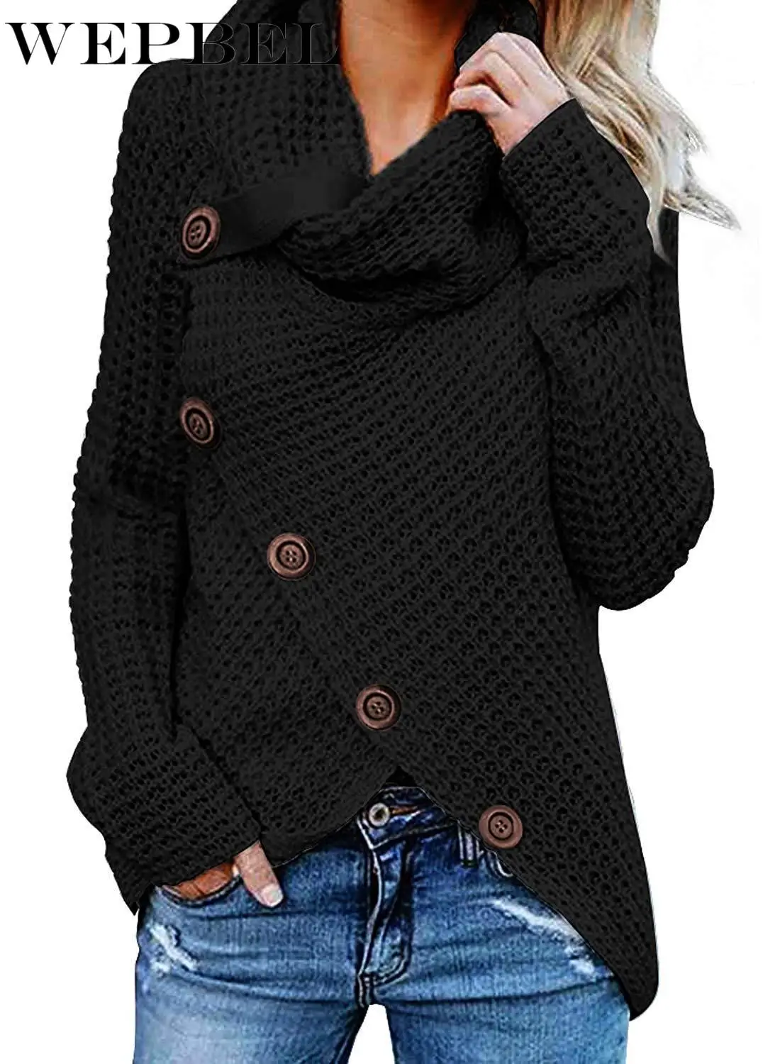 WEPBEL 7 Color Pullover Sweater Women's Wrap Cowl Neck Asymmetric Hem Chunky Button Turtle Plus Size S-5XL
WEPBEL 7 Color Pullover Sweater Women's Wrap Cowl Neck Asymmetric Hem Chunky Button Turtle Plus Size S-5XL