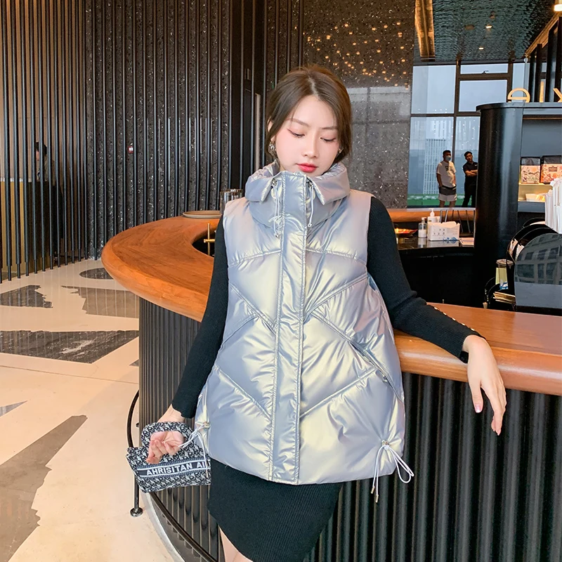 Women's Shiny Autumn Winter Puffer Vest Solid Stand Collar Zipper Ladies Casual Sleeveless Jacket Waistcoat for Female
Women's Shiny Autumn Winter Puffer Vest Solid Stand Collar Zipper Ladies Casual Sleeveless Jacket Waistcoat for Female