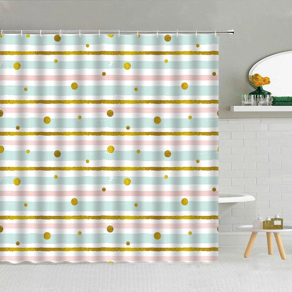 

Simple Geometric Shower Curtain Stripes Dots Floral Pattern Polyester Fabric Bathroom Supplies Decor Hanging Curtains With Hooks