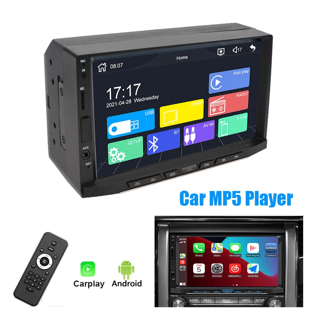 

Built-in GPS Navigation Auto Accessories BT 5.0 7 Colors Backlight For Carplay Android Audio Radio 7" HD Screen Car MP5 Player