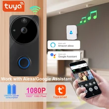 Tuya 1080P wifi vidéo sonnette Alexa Google Home IP54 étanche extérieur sans fil intelligent vidéo sonnette interphone caméra WiFi(China)