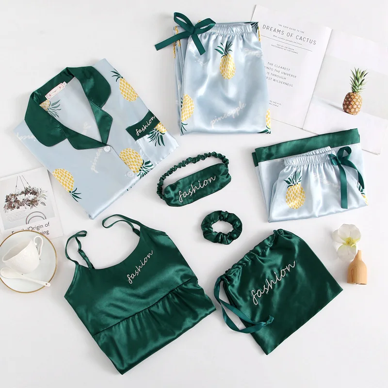 Pajamas Women's Summer Large Pineapple Silk Seven Sets with Chest Pad Set Korean-style Sexy Shorts Camisole Home Wear
Pajamas Women's Summer Large Pineapple Silk Seven Sets with Chest Pad Set Korean-style Sexy Shorts Camisole Home Wear