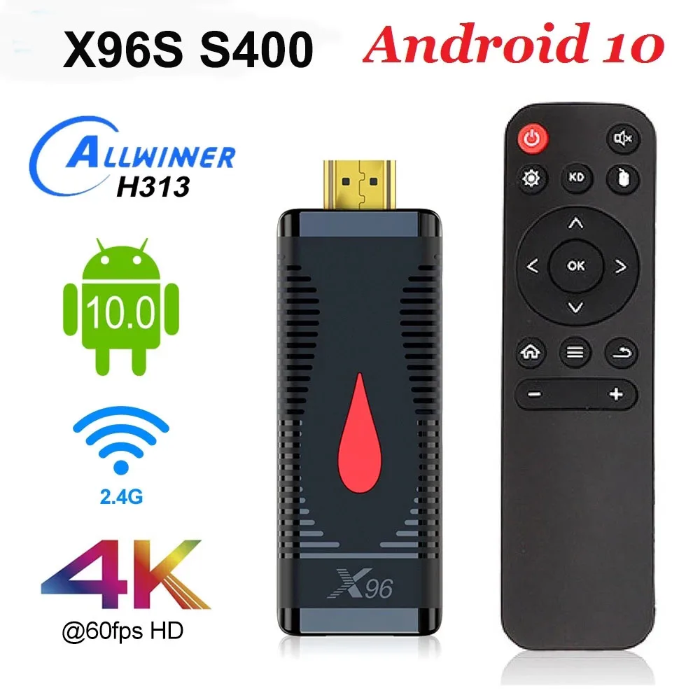 

Android 10 TV Stick X96 S400 2GB 16GB Allwinner H313 Quad Core 4K 60fps H.265 2.4G Wifi Google Player 1GB 8GB TV Box Dongle