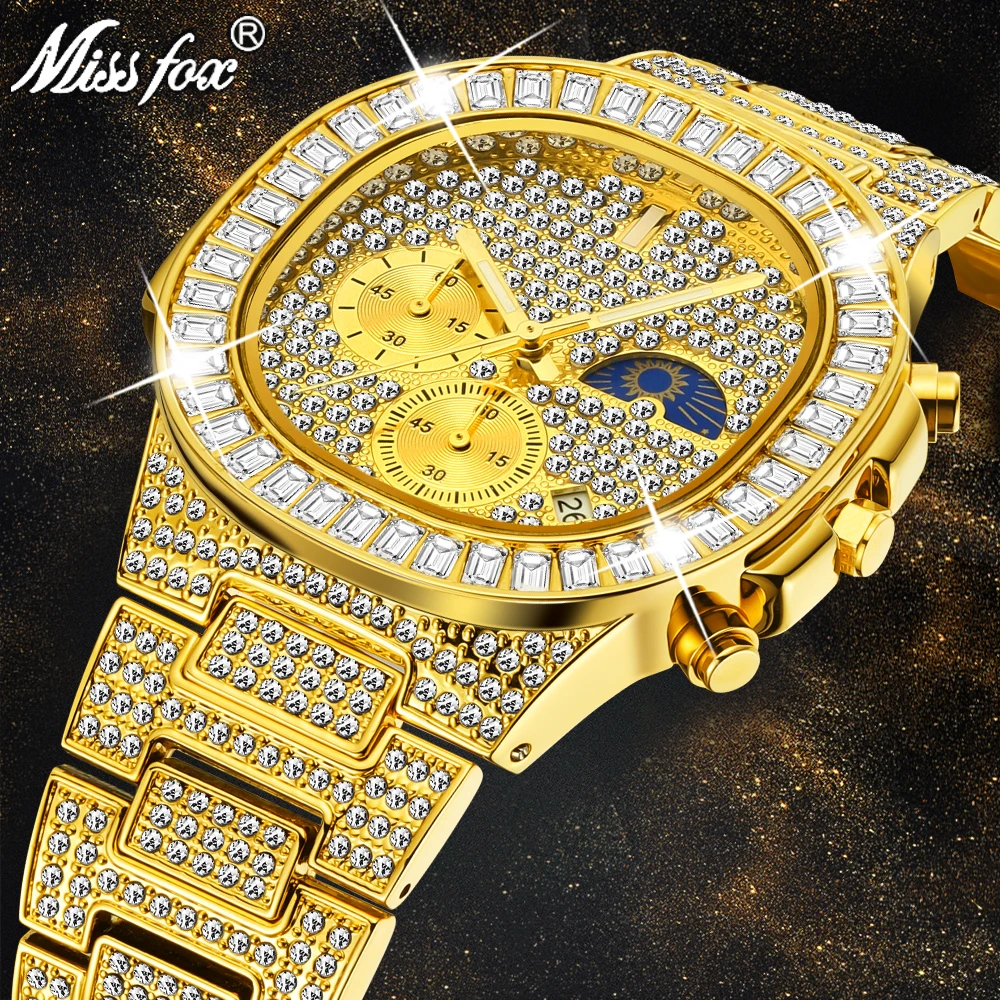 MISSFOX Men Watches Luxury Full Diamond Stainless Steel Bracelet Watch Fashion Large Dial calendar Quartz Clock Gifts For Man
MISSFOX Men Watches Luxury Full Diamond Stainless Steel Bracelet Watch Fashion Large Dial calendar Quartz Clock Gifts For Man