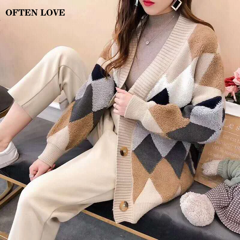OFTEN LOVE 2020 Women's Sweaters Autumn Winter Casual Plaid V-Neck Cardigans Button Cardigans Puff Sleeve Loose Sweater
OFTEN LOVE 2020 Women's Sweaters Autumn Winter Casual Plaid V-Neck Cardigans Button Cardigans Puff Sleeve Loose Sweater