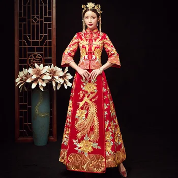 

Oversize 4XL 5XL 6XL Bride Dress Wedding Dress Retro Dress Chinese Cheongsam Dress The Bride Toast Clothing Long Section