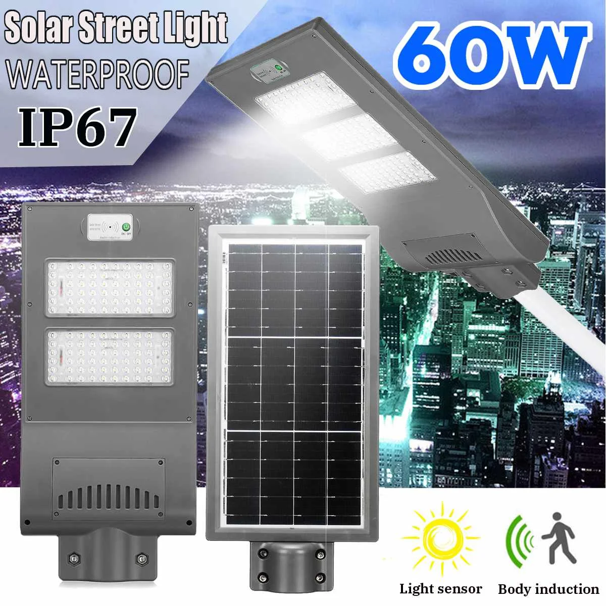 60W LED Wall Lamp IP67 Solar Street Light PIR Motion Sensor Light Sensor Rechargeable Solar Power Street Light
60W LED Wall Lamp IP67 Solar Street Light PIR Motion Sensor Light Sensor Rechargeable Solar Power Street Light