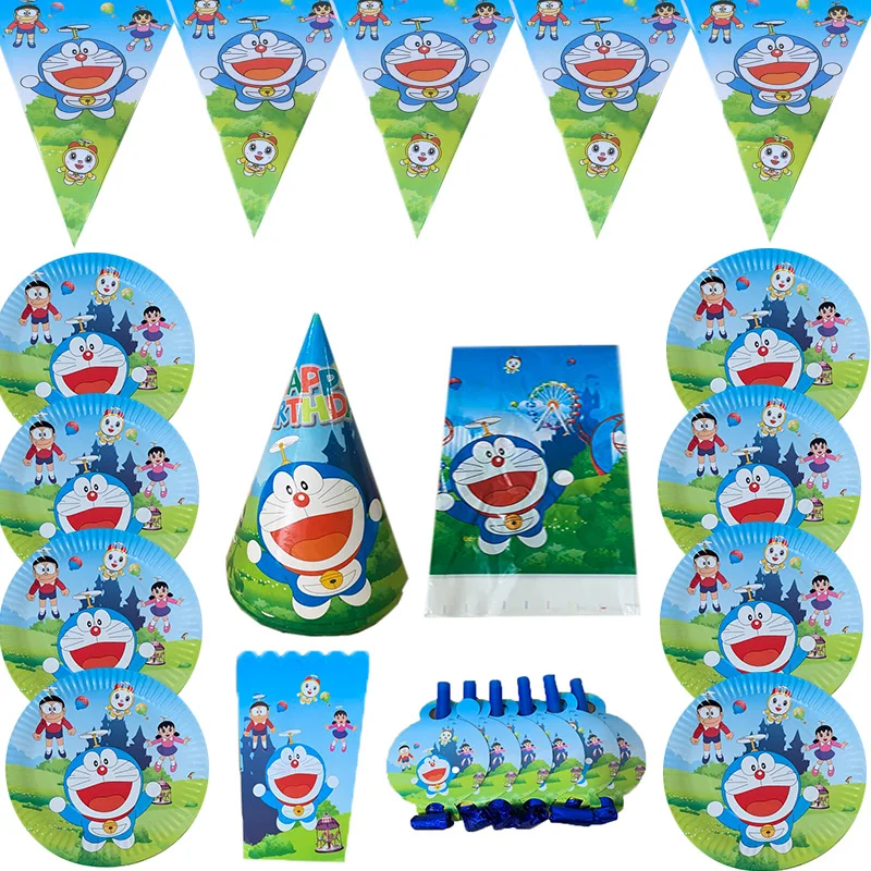 Doraemon тема одноразовая посуда набор мультфильм Джингл кошки Happy День рождения
