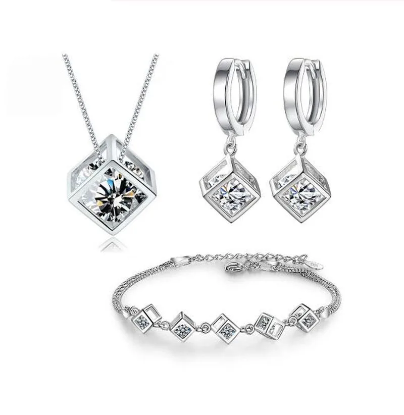 5 Style 925 Sterling Silver Jewelry Sets Zirconia Square Cube Necklace+Earrings+Bracelet For Women Gift
5 Style 925 Sterling Silver Jewelry Sets Zirconia Square Cube Necklace+Earrings+Bracelet For Women Gift