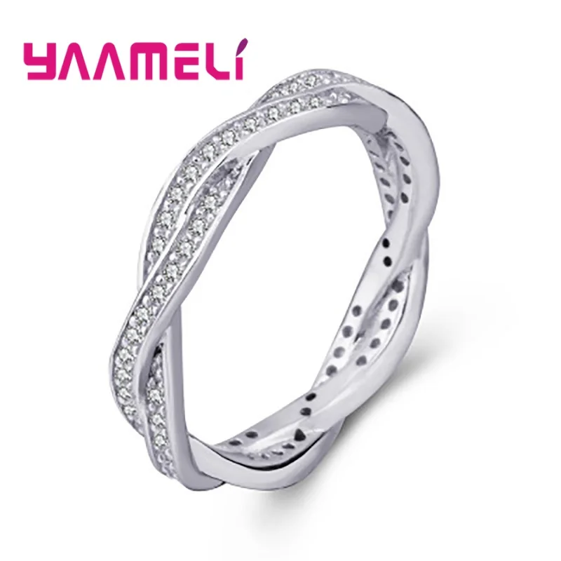 

Infinity Love Twisted Finger Rings 925 Sterling Silver Shining Rhinestone Crystal Inlay Pave Wedding Engagement Bague